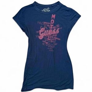 Guess Navy Short-Sleeve Tee with Pink Logo Graphic